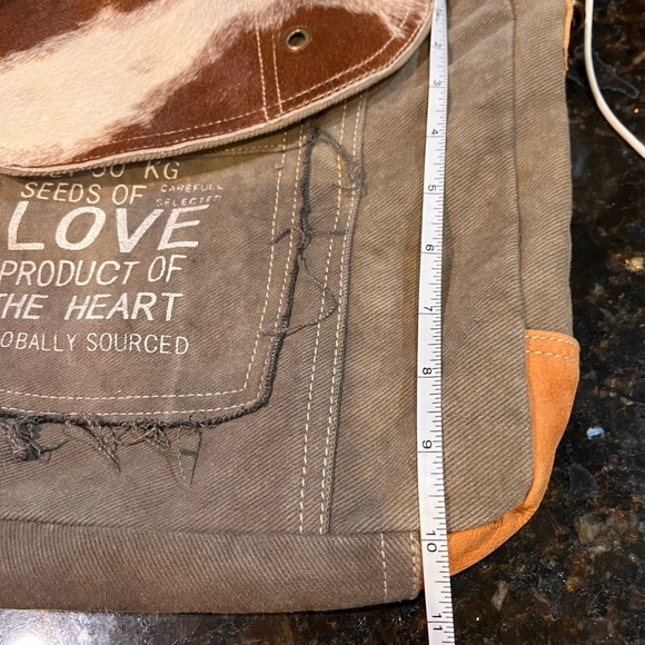 Myra Bag Seeds of Love Genuine Hair-On Cowhide Leather Canvas Crossbody Bag - Picture 2 of 7